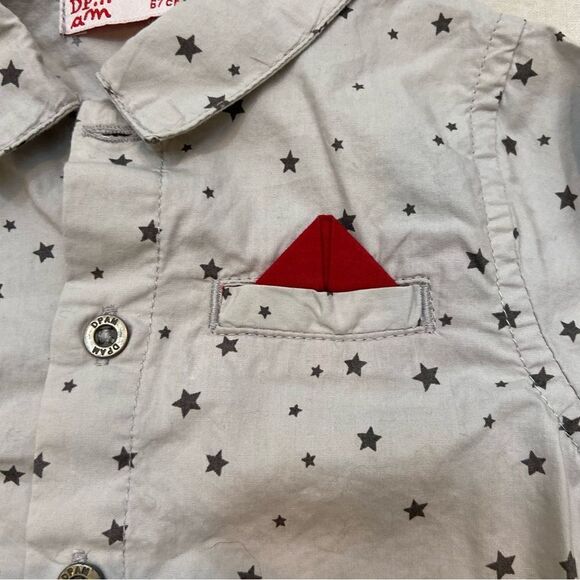 DPAM brand Infant Button Down‎ Long Sleeve Shirt Grey With Stars Size 6 Months - Picture 5 of 7
